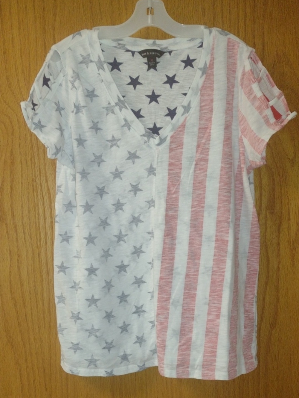 Rock & Republic Star & Stripe V-Neck Tee With Exposed Shoulders (J1378)